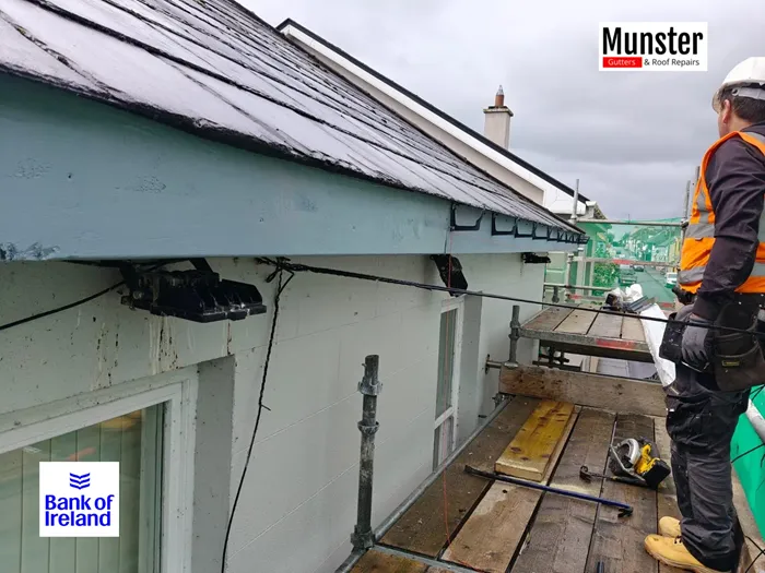 Repairing and installing gutters on a period builidng for Bank of Ireland by Munster Gutters